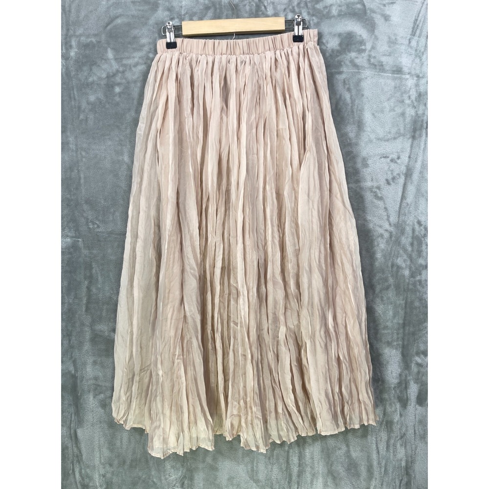 NWT Baltic Born‎ Cyra Midi Skirt Size M Natural Beige Crinkled Pleated Lined NEW - Picture 9 of 9
